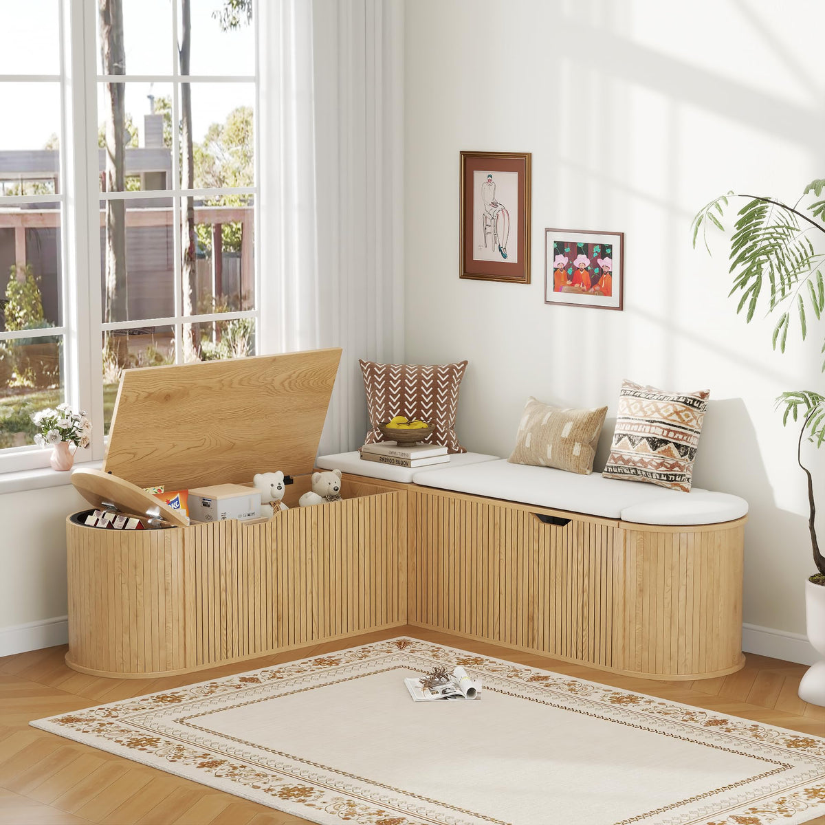 L-Shaped Cushioned Storage Bench