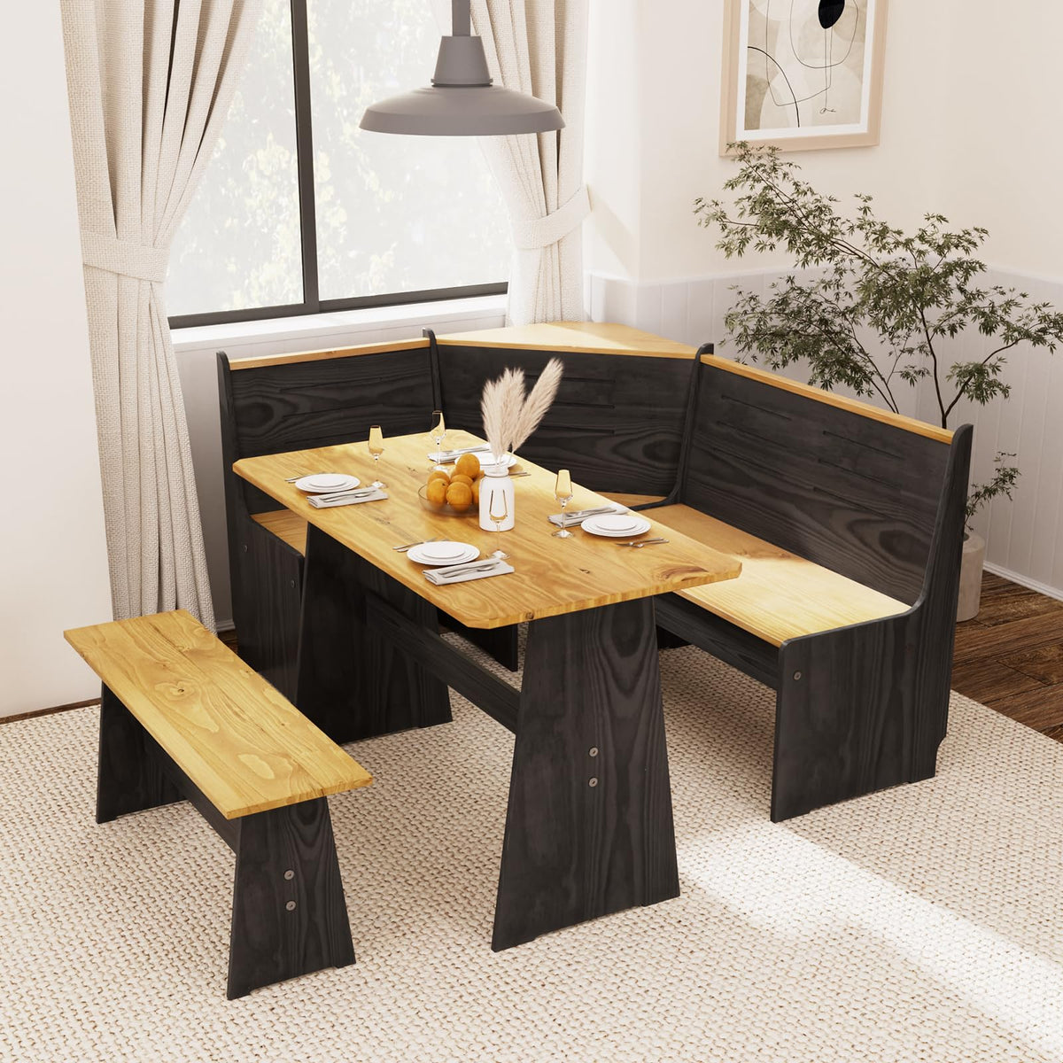 Breakfast Nook Table Set Kitchen - Corner Dining Table Set for 4-6 people