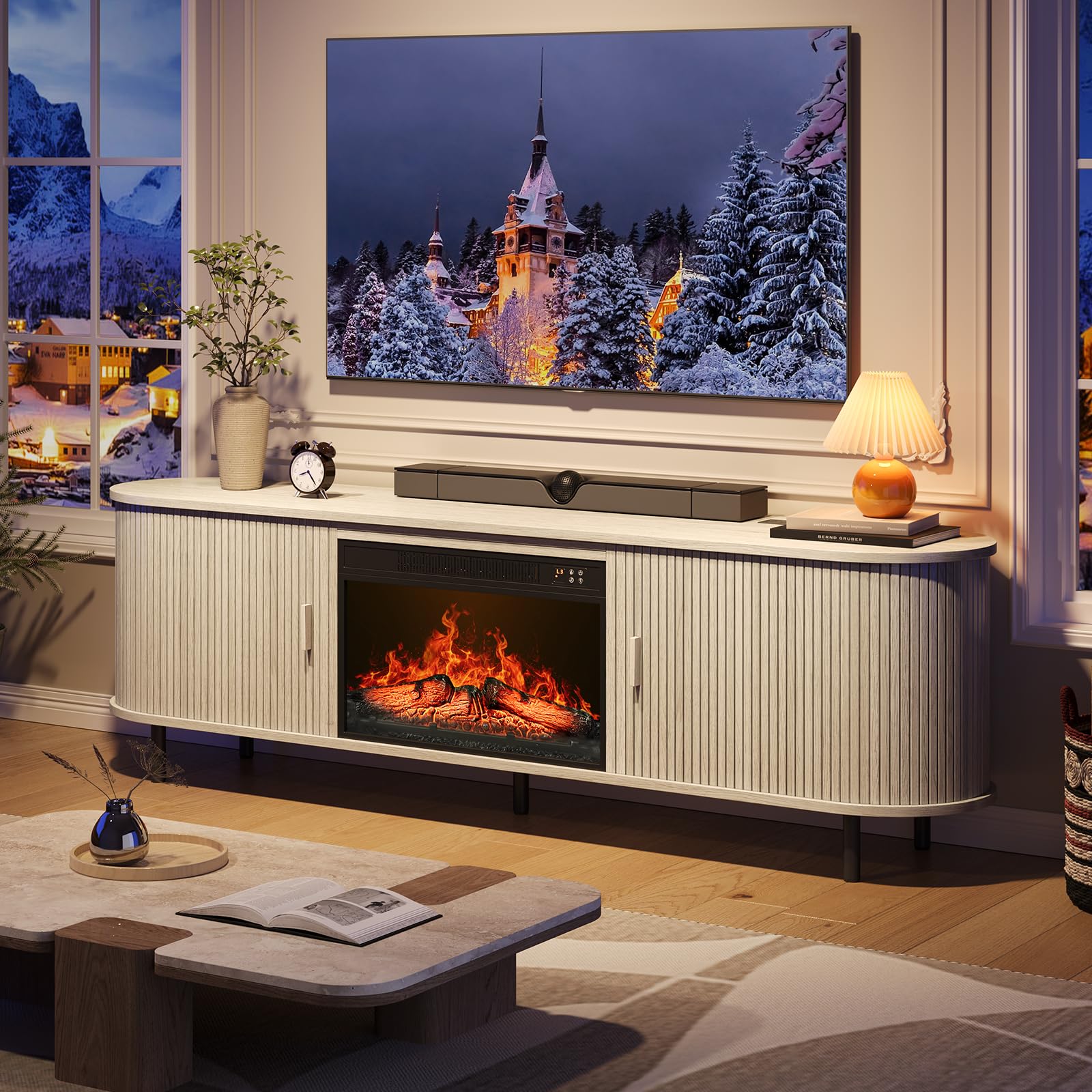 70.8" Fluted Fireplace TV Stand with 23" Electric Fireplace