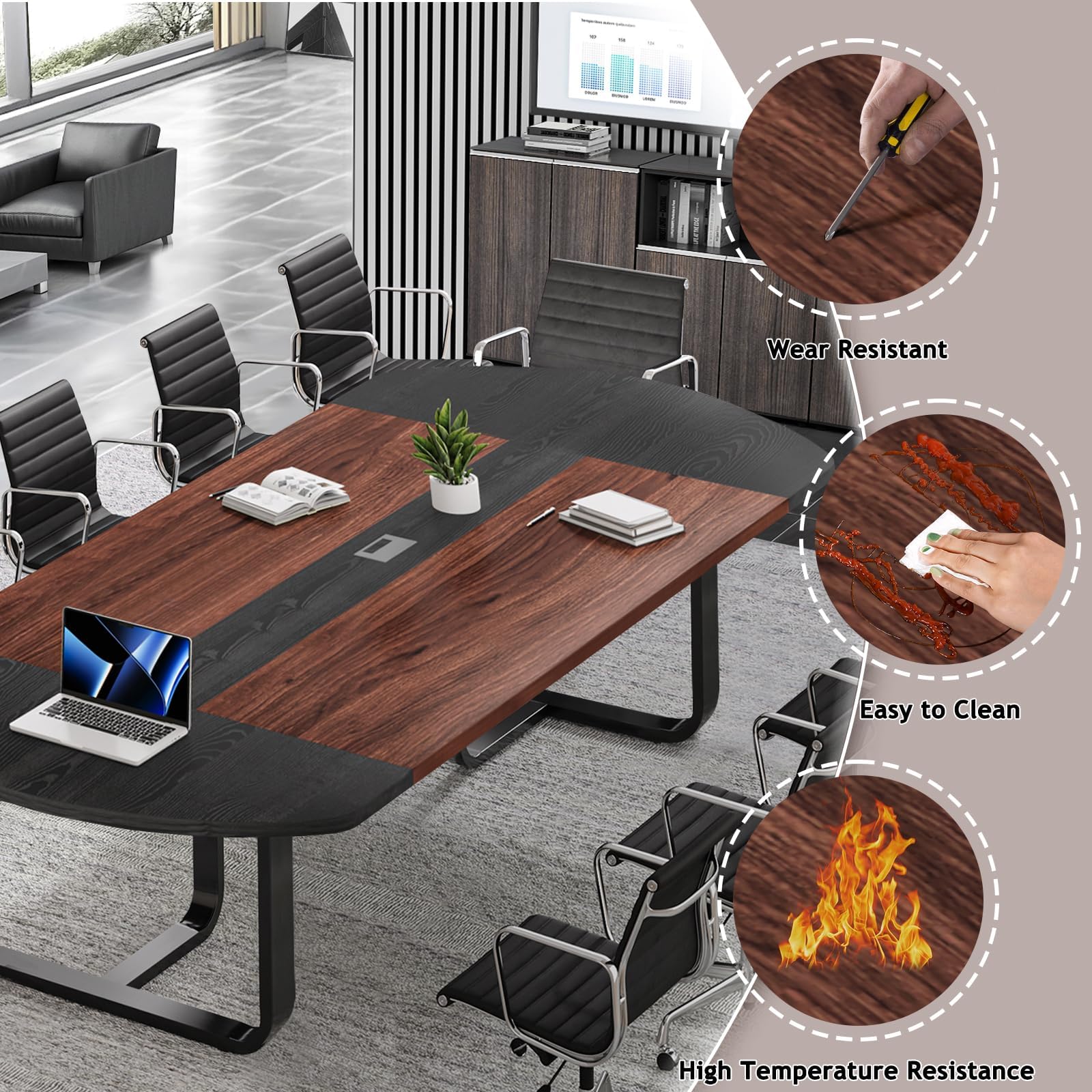 8FT Oval Conference Table – Walnut & Black
