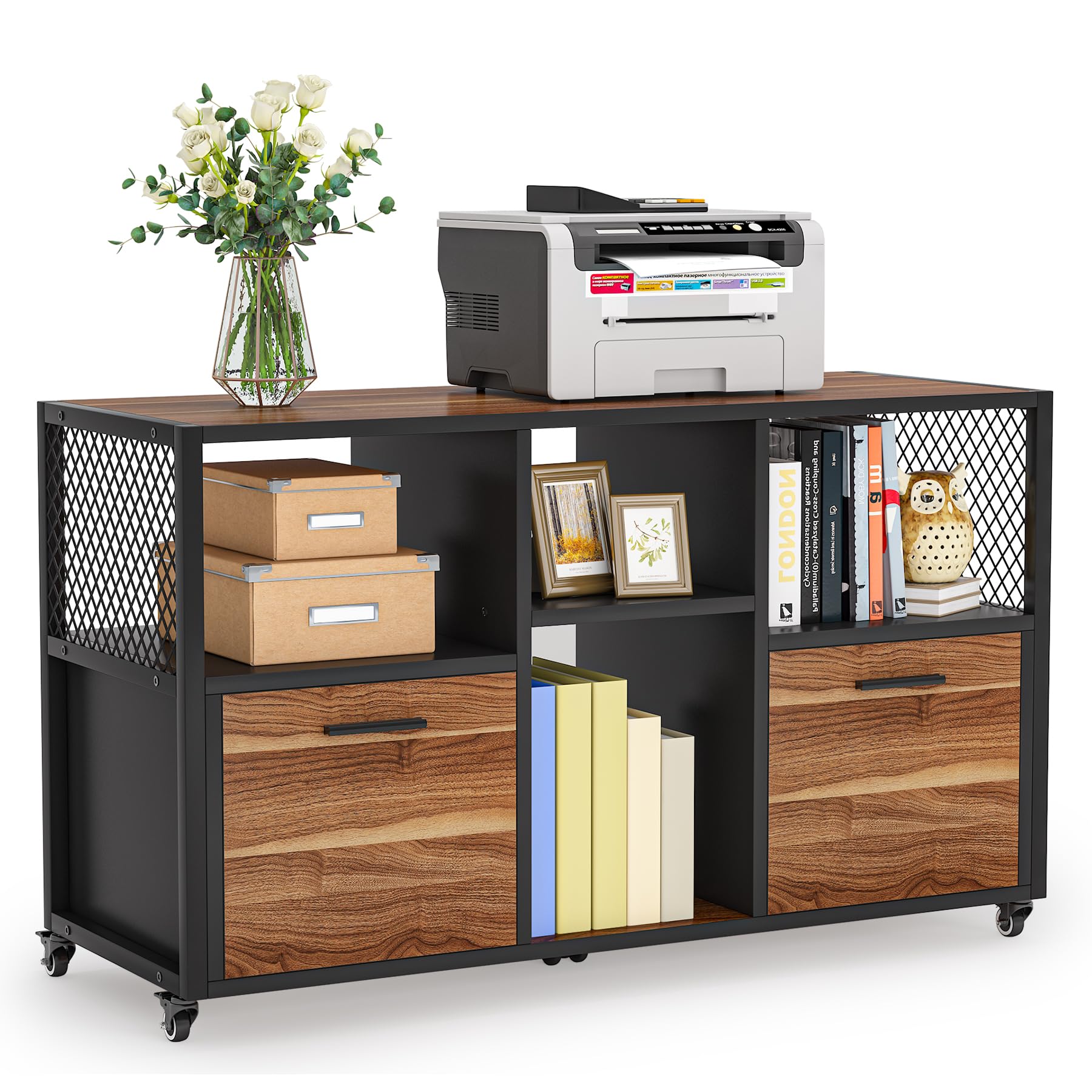 Mobile Lateral Filing Cabinet with Storage Shelves