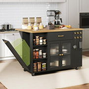 Rolling Kitchen Island with Drop-Leaf & Charging Station
