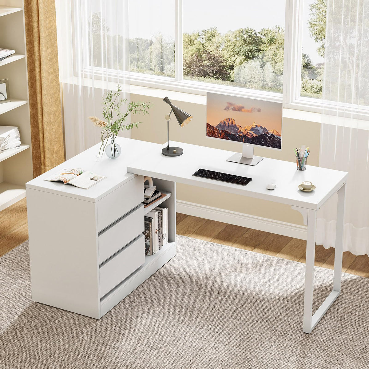 White Reversible L-Shaped Desk