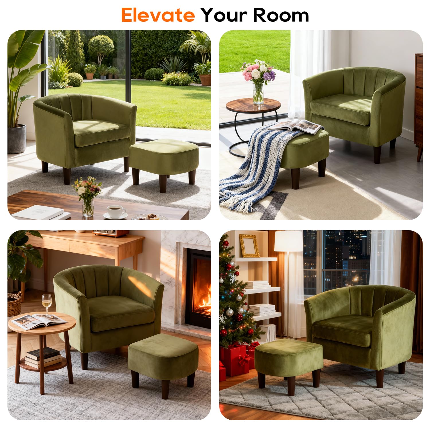 Velvet Accent Chair with Ottoman
