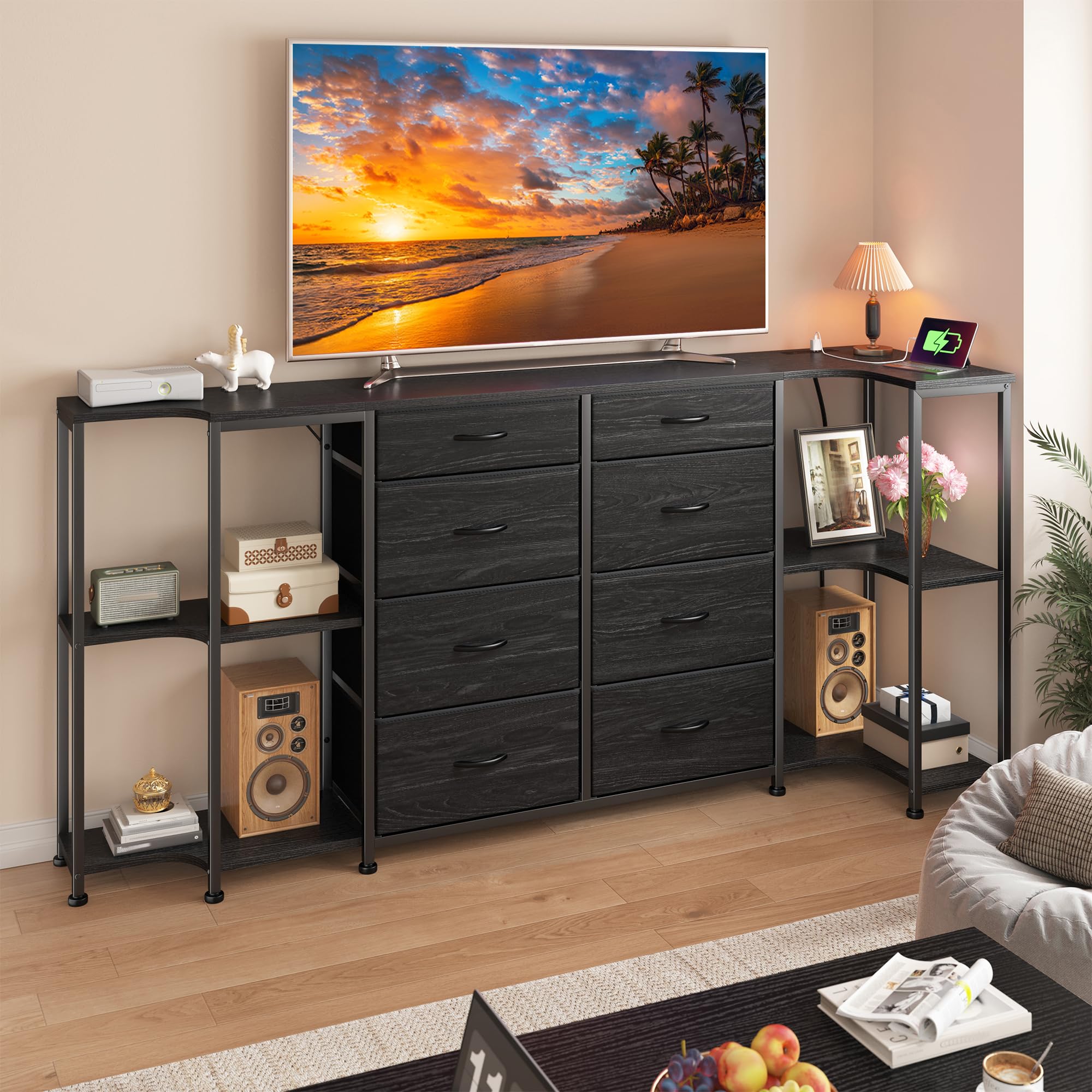 8-Drawer Dresser & TV Stand with Charging Station