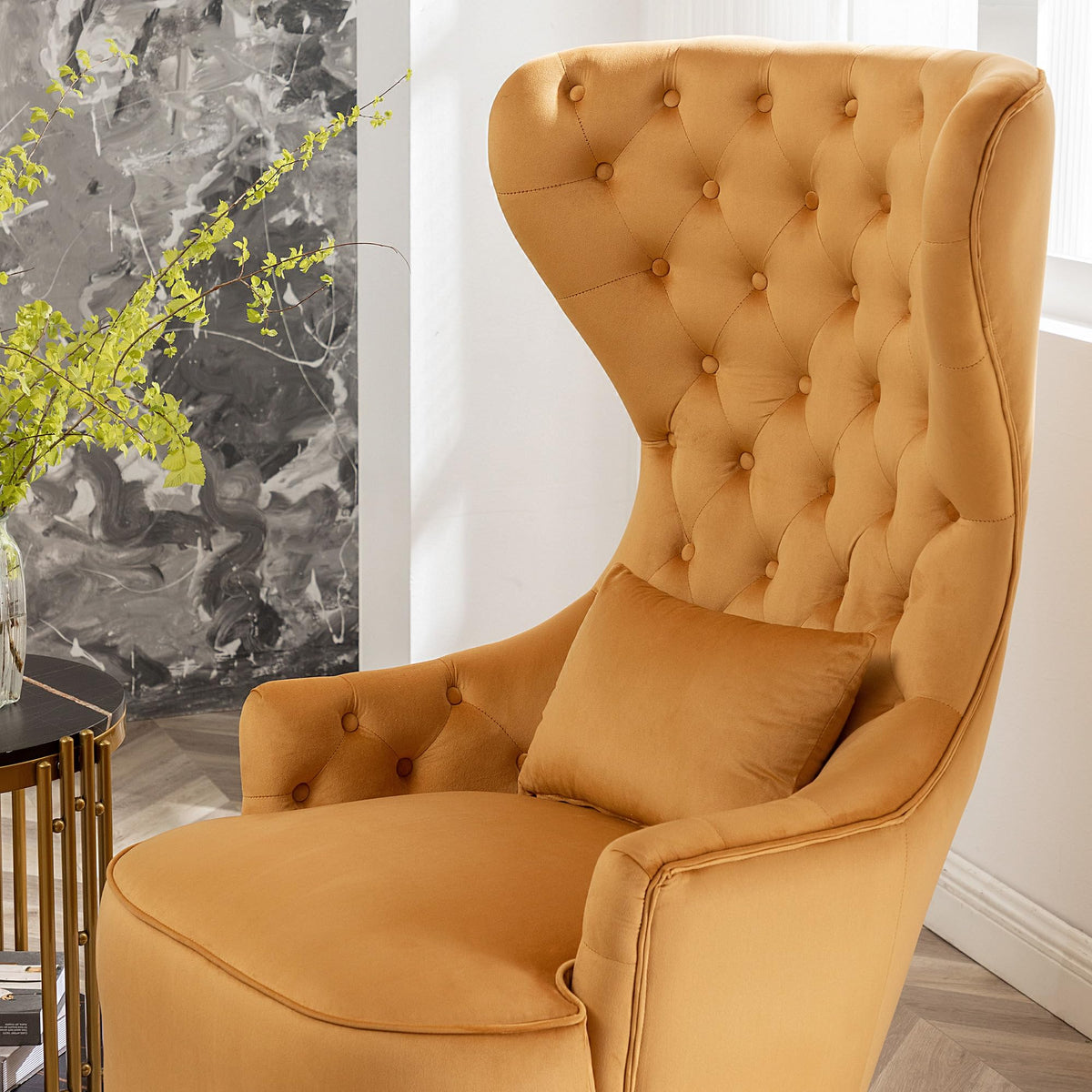 Velvet Wingback Chairs, Set of 2