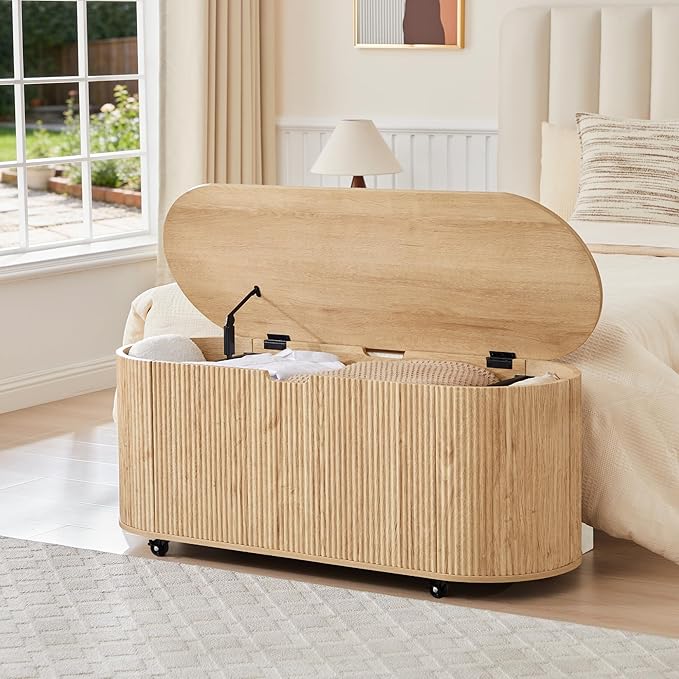 Fluted Oval Storage Bench with Lift Top