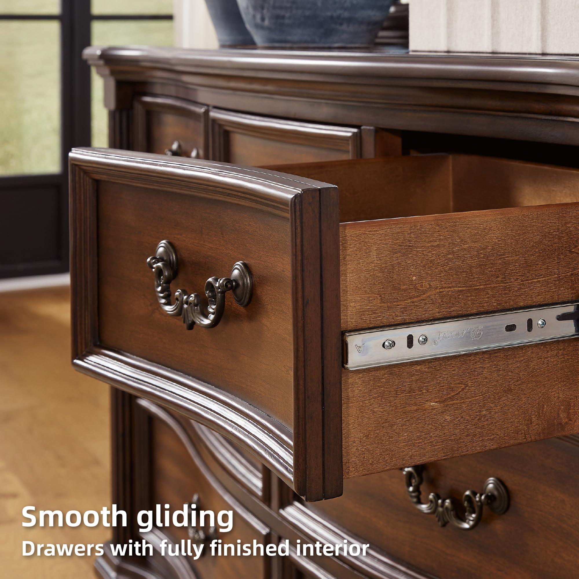 Signature Design by Ashley Lavinton Traditional Chest with 5 Smooth-Gliding Drawers, Metal Drawer Pulls, Wood, Cherry Brown Finish, 35.38' W x 17.88' D x 51' H