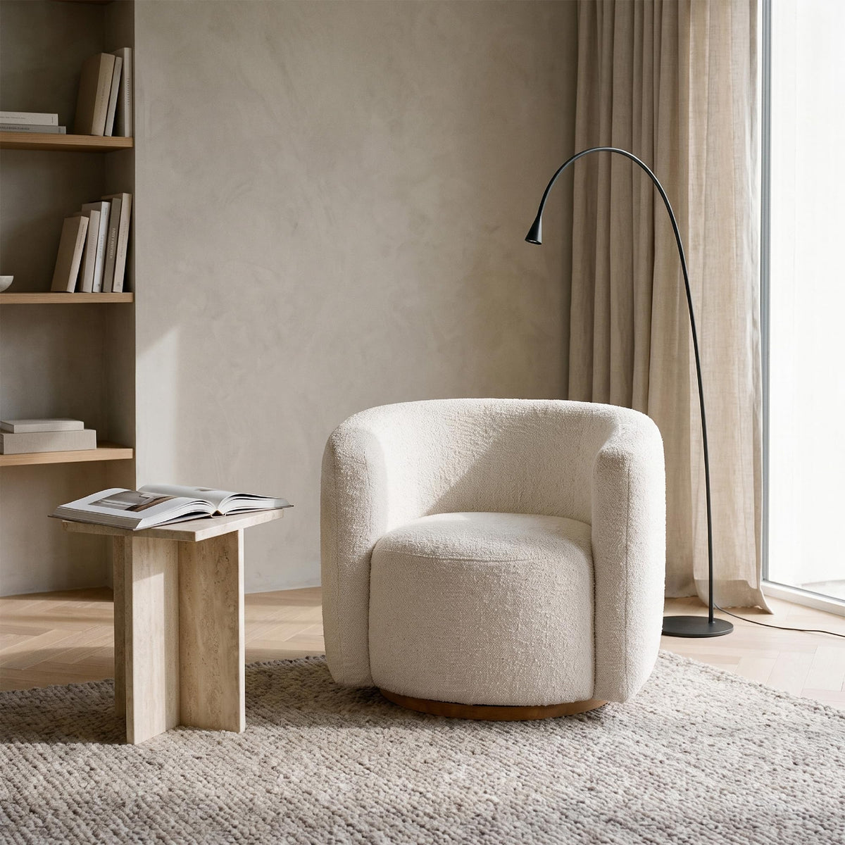 Oversized Cream Swivel Barrel Chair
