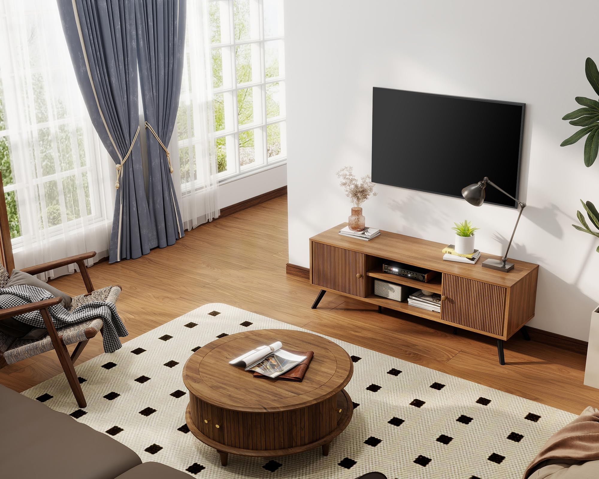 Mid-Century Modern TV Stand with Fluted Doors