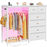 6-Drawer Dresser with Hanging Rack, LED Lights & Charging Station