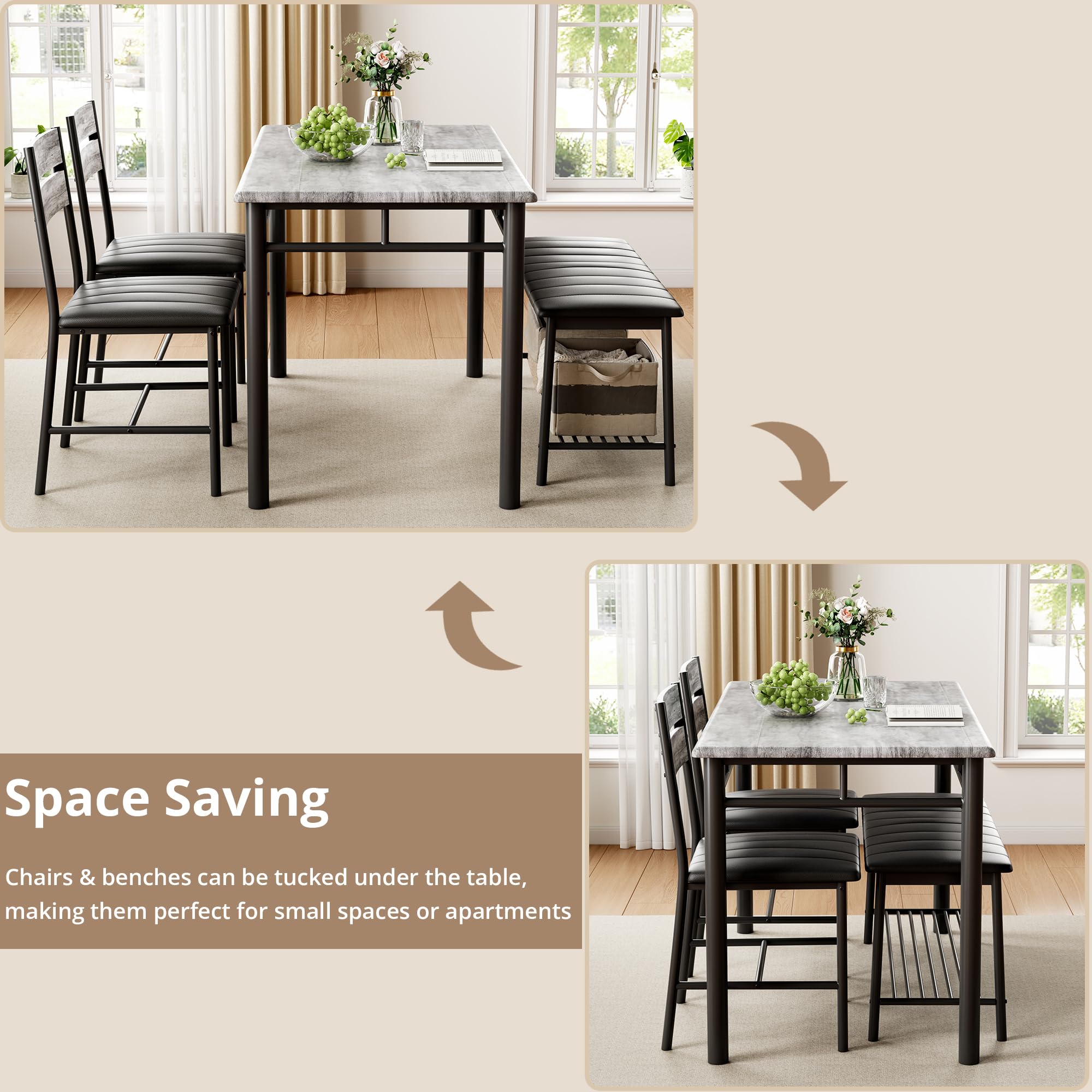 Industrial Modern Dining Table Set for 4