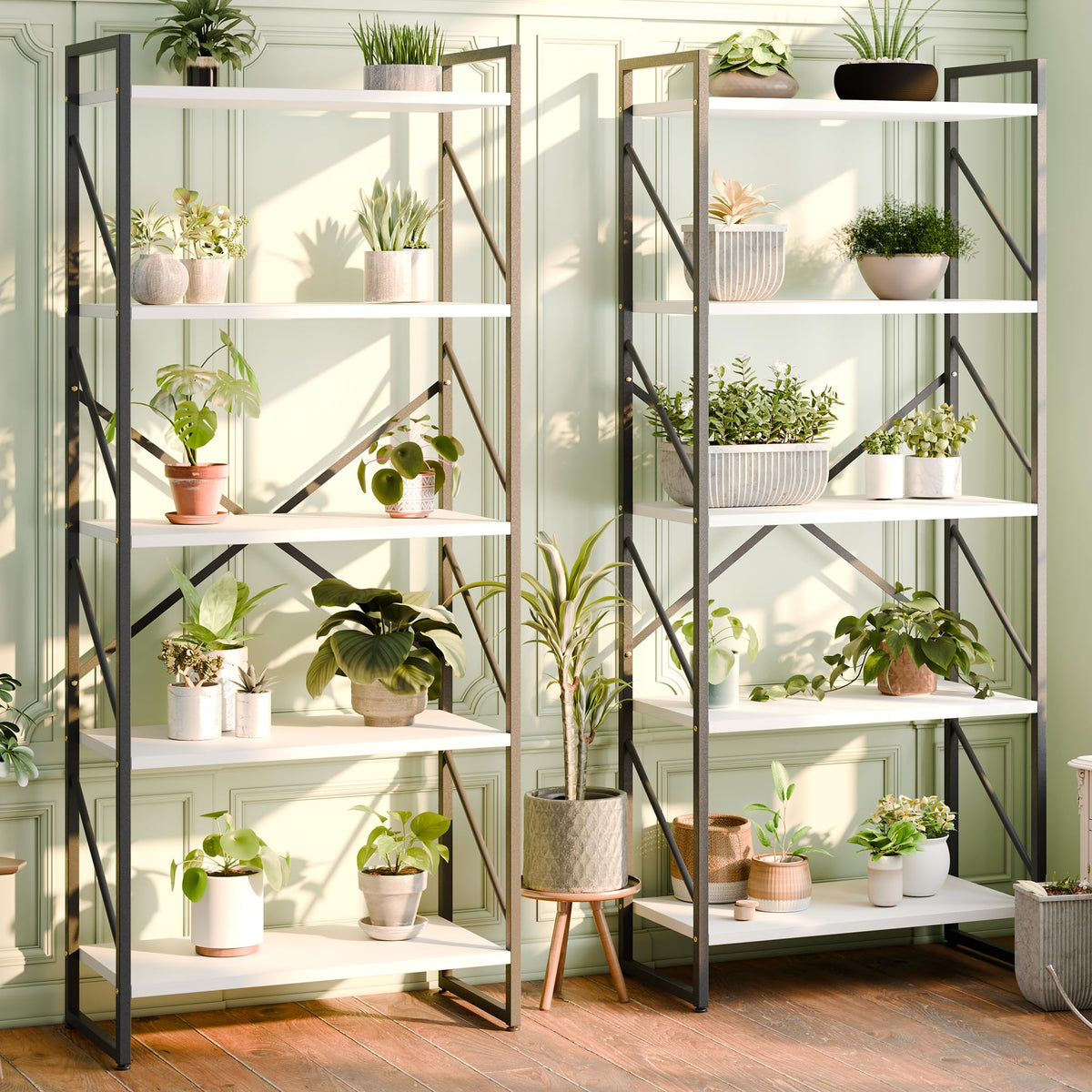 Shintenchi 2 Pieces 5 Tiers Bookshelf, Classically Tall Bookcase Shelf