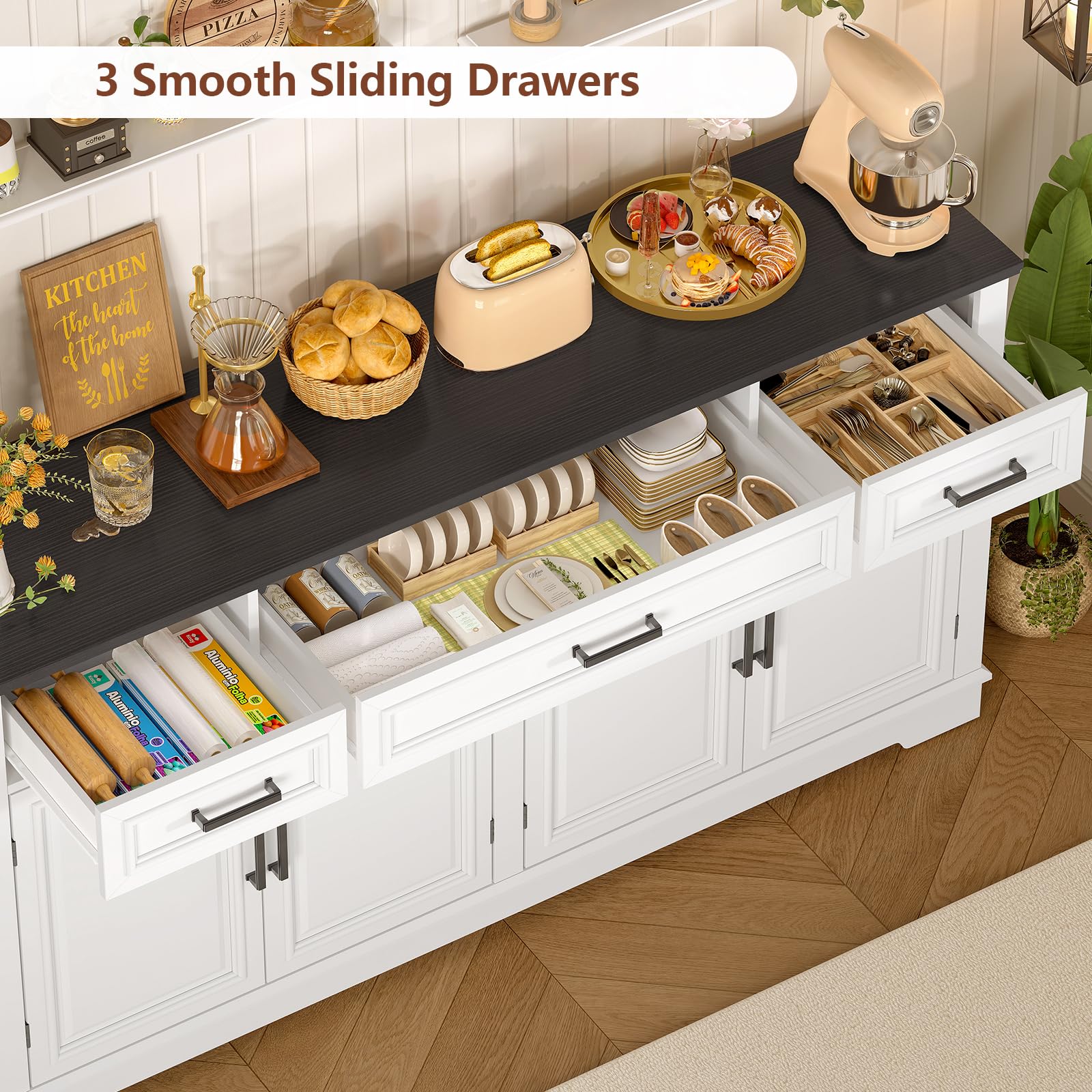 Buffet Sideboard Cabinet with 4 Doors & 3 Drawers