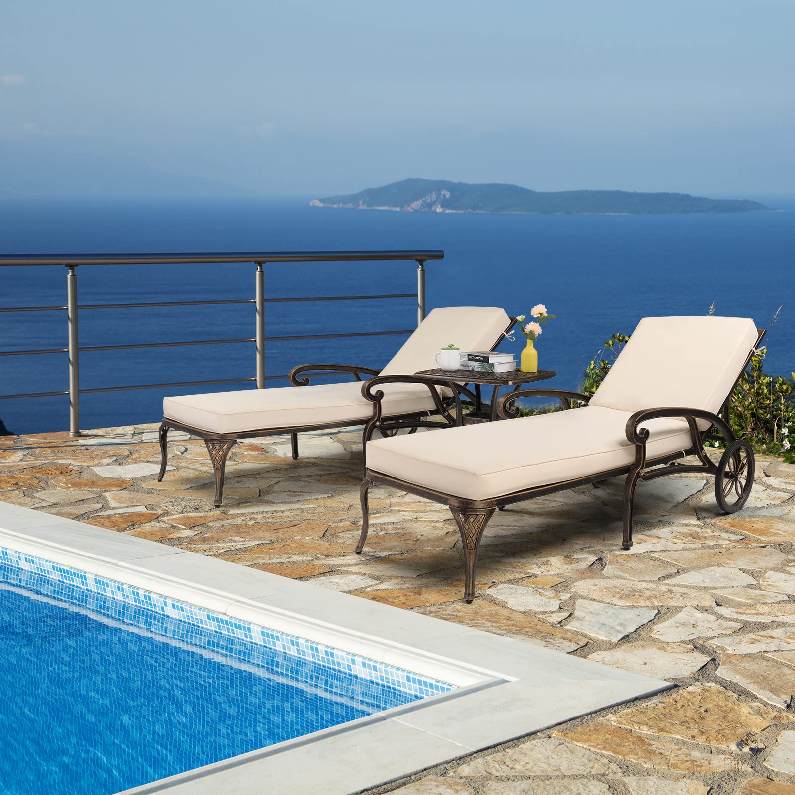 Outdoor Chaise Lounge Chair Set of 2 with Adjustable Backrest