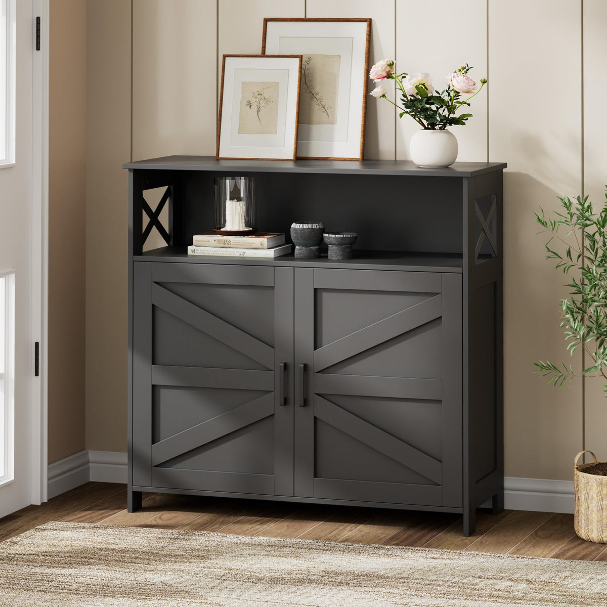 Homhedy Small Coffee Bar Cabinet, Buffet Cabinet with Adjustable Shelf