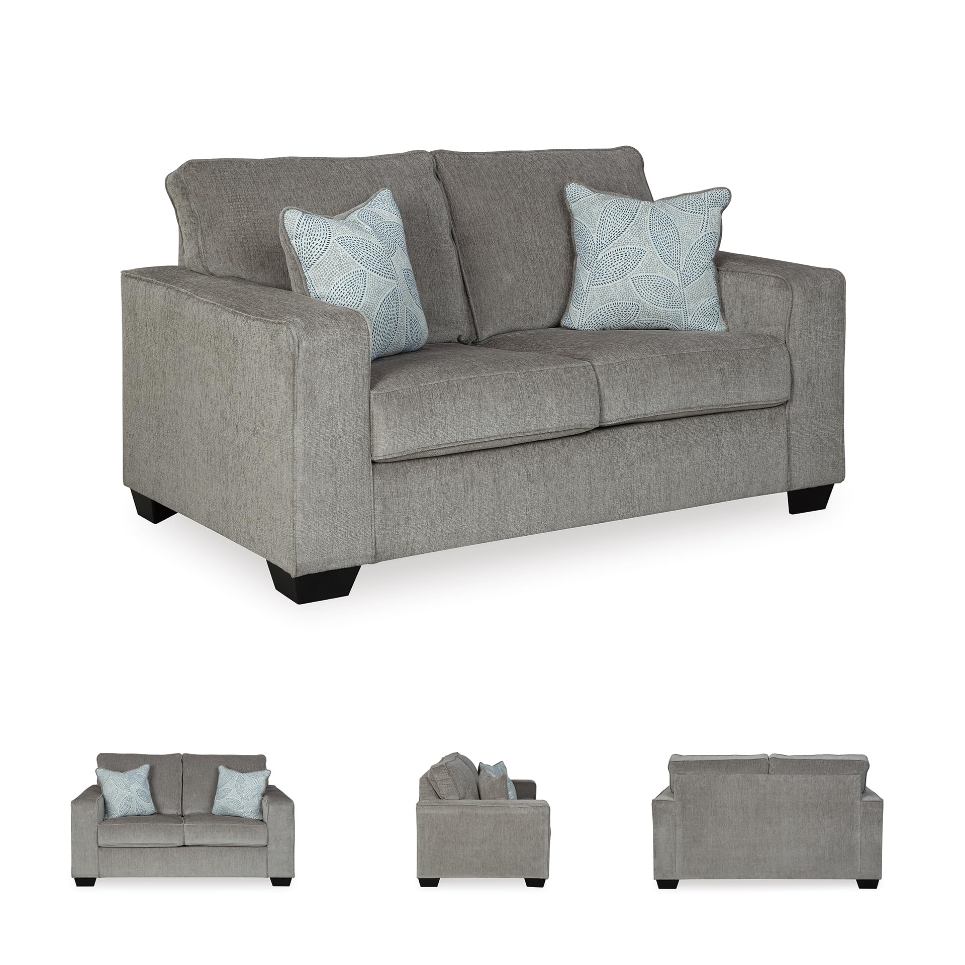 Signature Design by Ashley Altari Modern Loveseat with 2 Accent Pillows, Light Gray