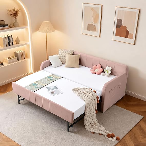 Twin Velvet Daybed with Pop-Up Trundle