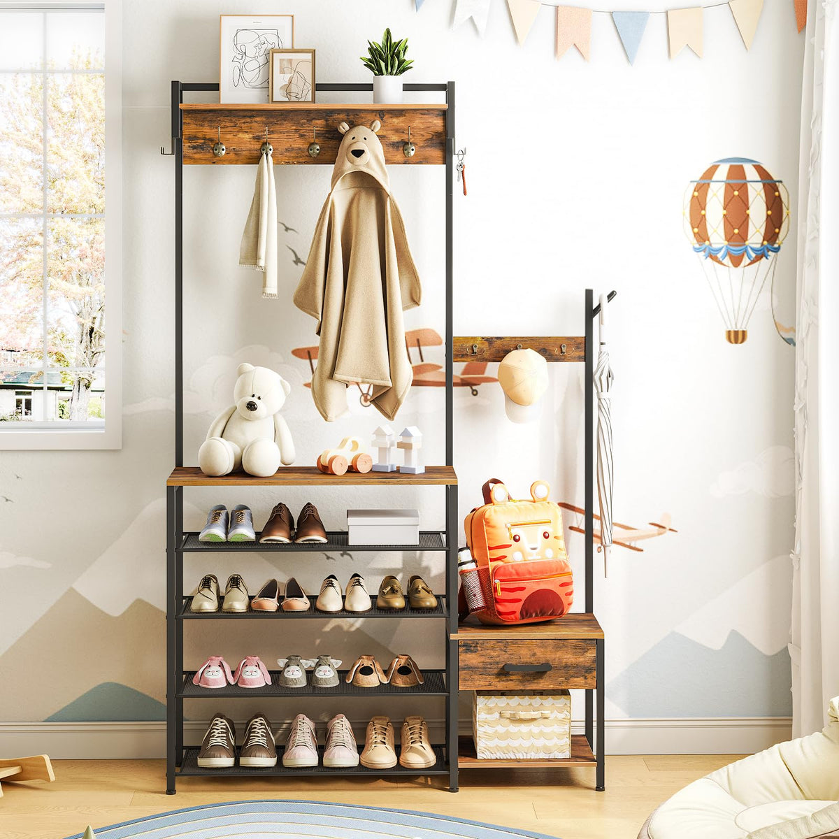 Hall Tree with Shoe Bench and Drawer