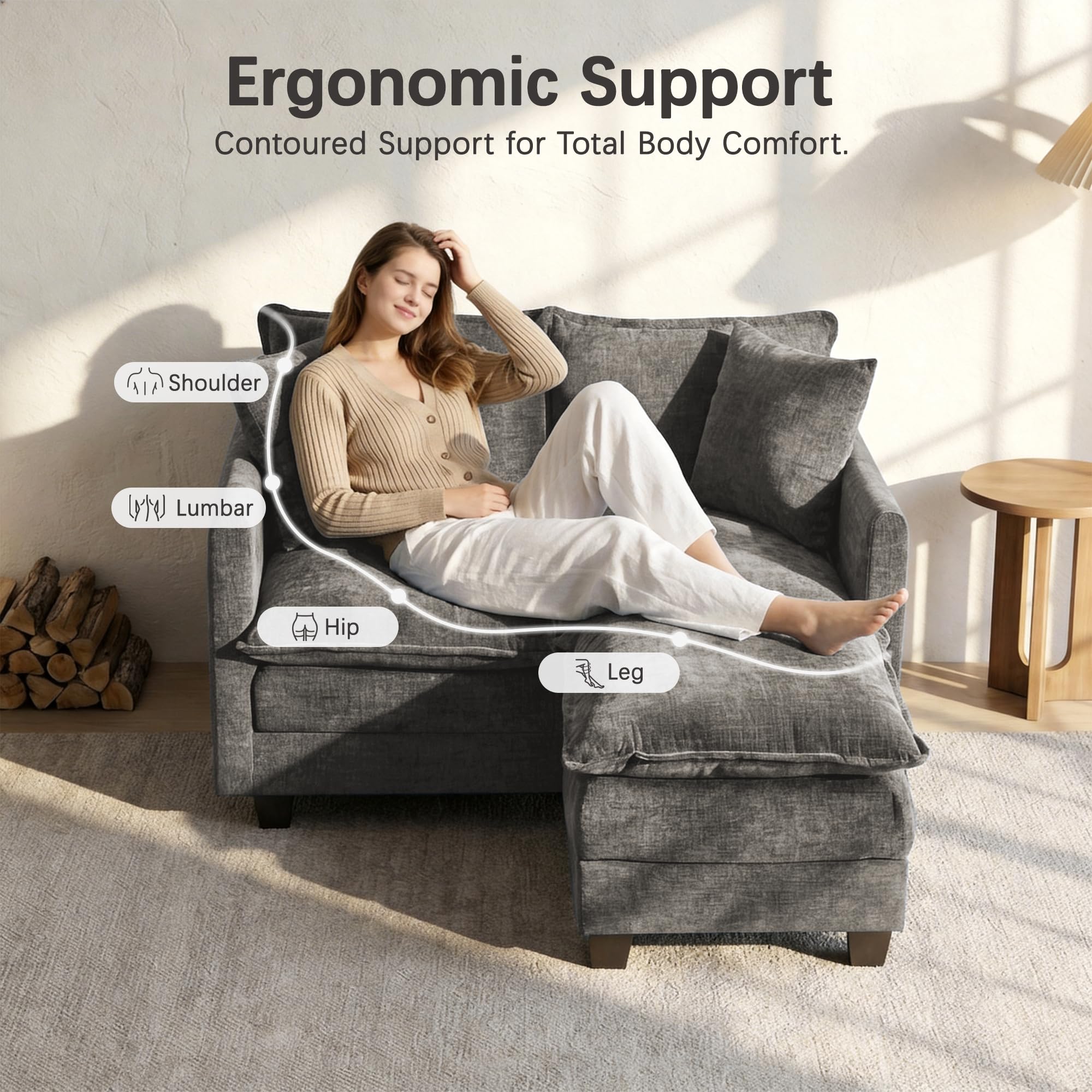 Chenille Cloud Loveseat with Deep Seat, 2 Pillows & Optional Ottoman