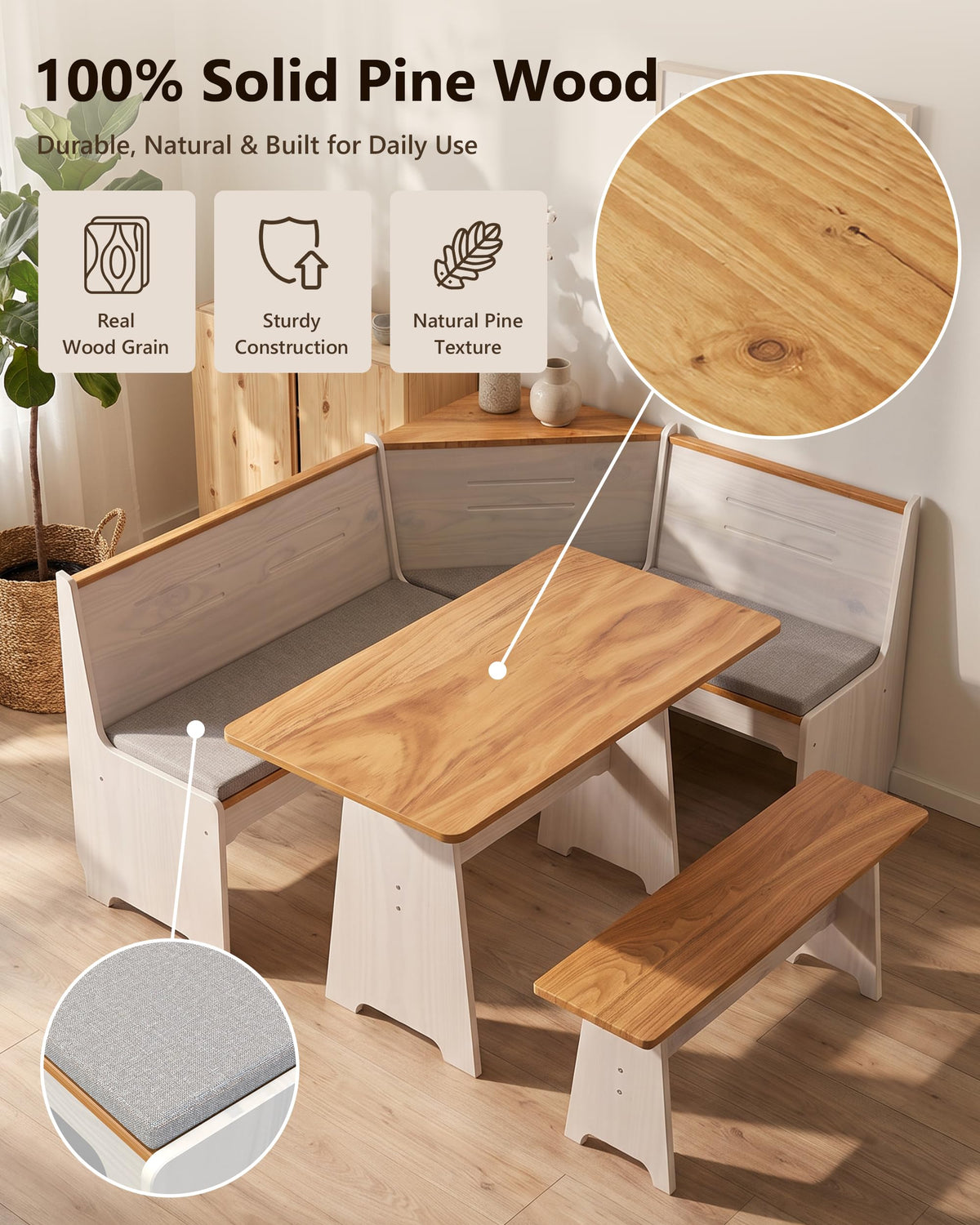 Kitchen Breakfast Nook Table Set - Corner Dining Table Set with Cushion
