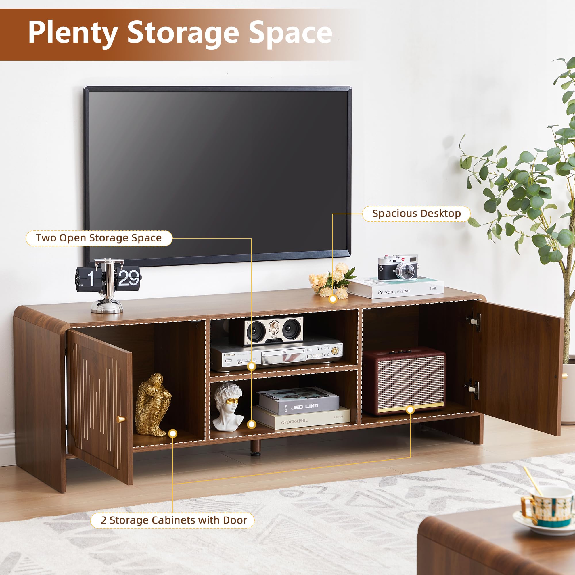 58" Mid-Century Modern TV Stand with Storage