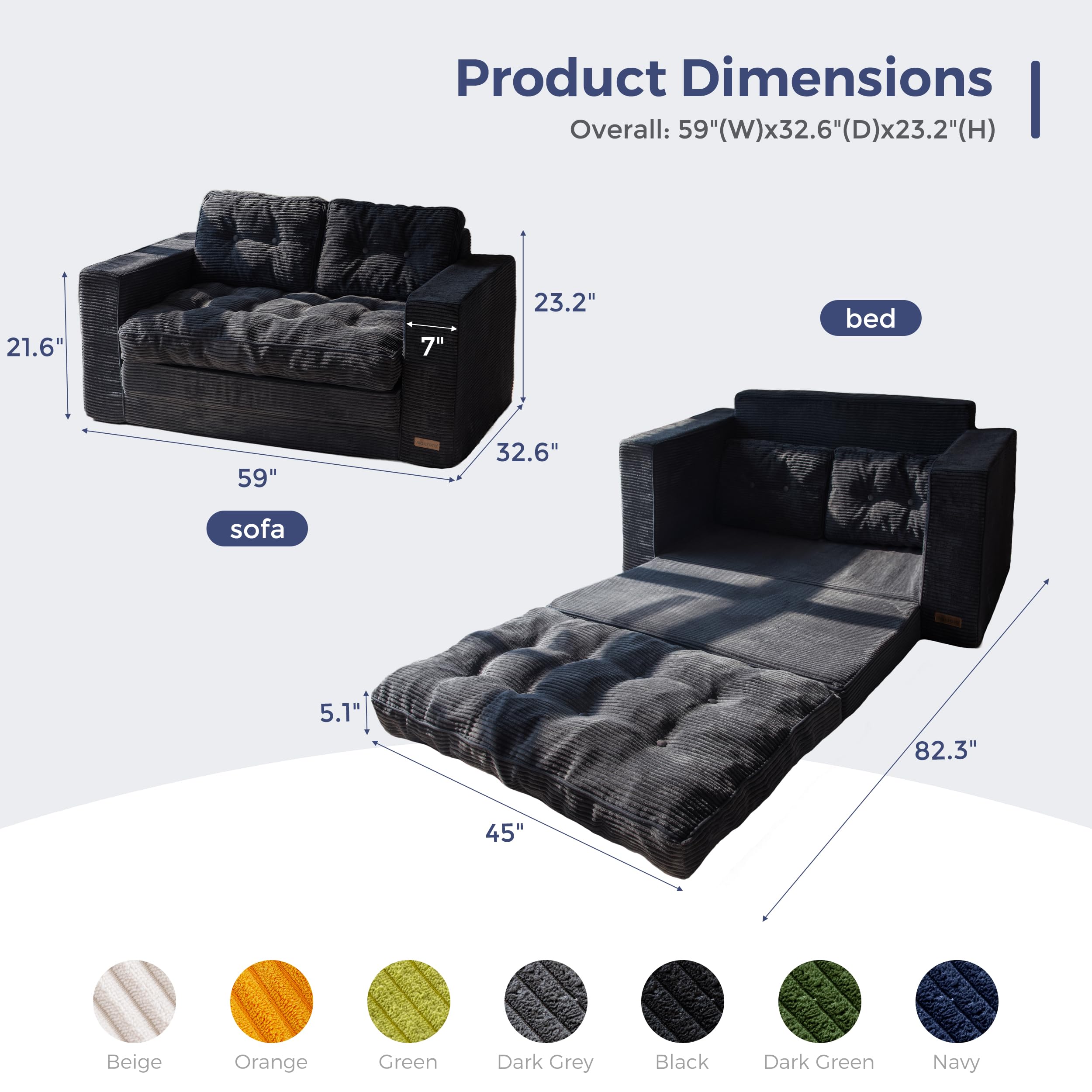 Convertible Sofa Bed with Pillows