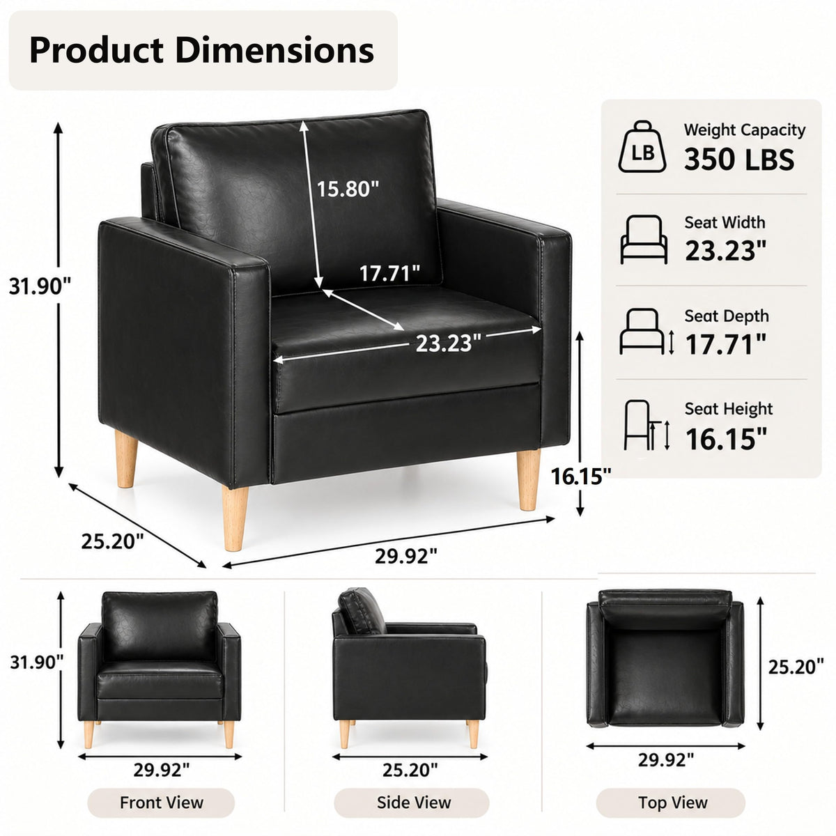 Leather Accent Chairs Set of 2, Mid-Century Modern Chairs for Living Room