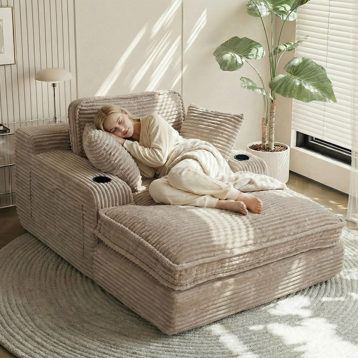 Camel Faux Fur Chaise Lounge