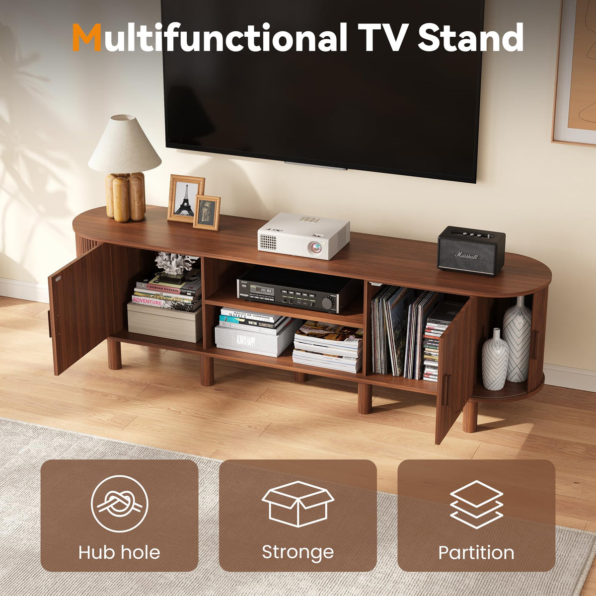 Fluted Sliding-Door TV Stand