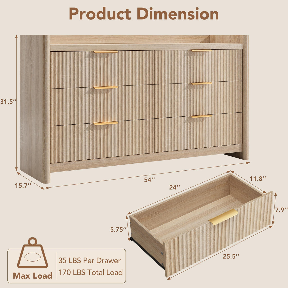 Fluted 6-Drawer Dresser