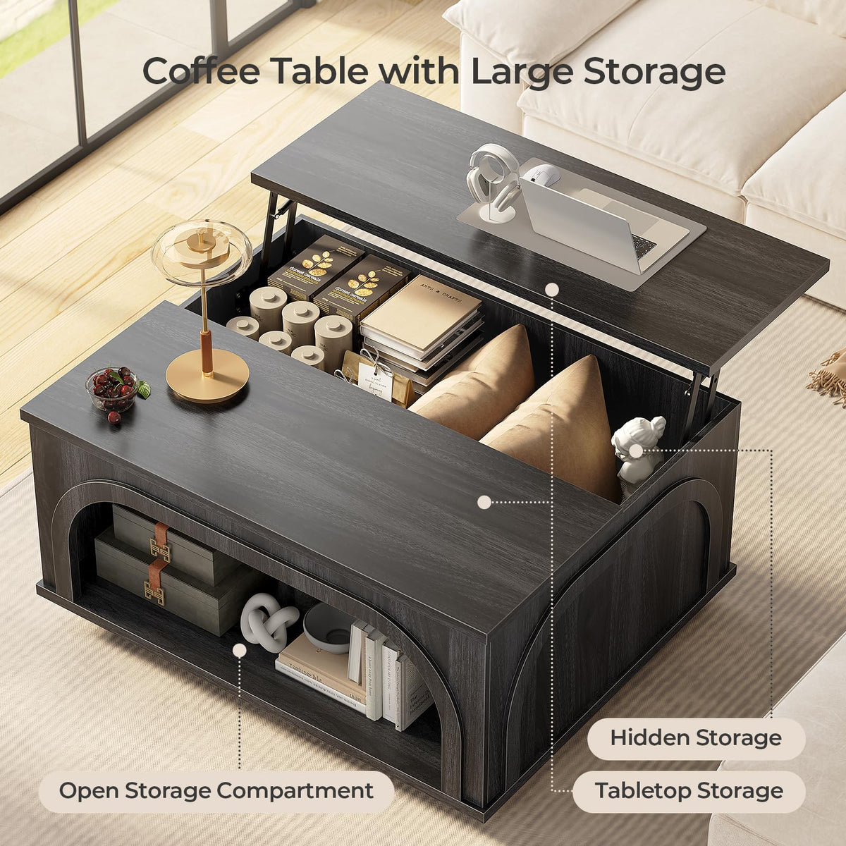 Black Lift-Top LED Coffee Table