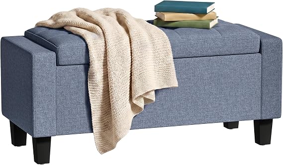 Blue Tufted Storage Ottoman Bench