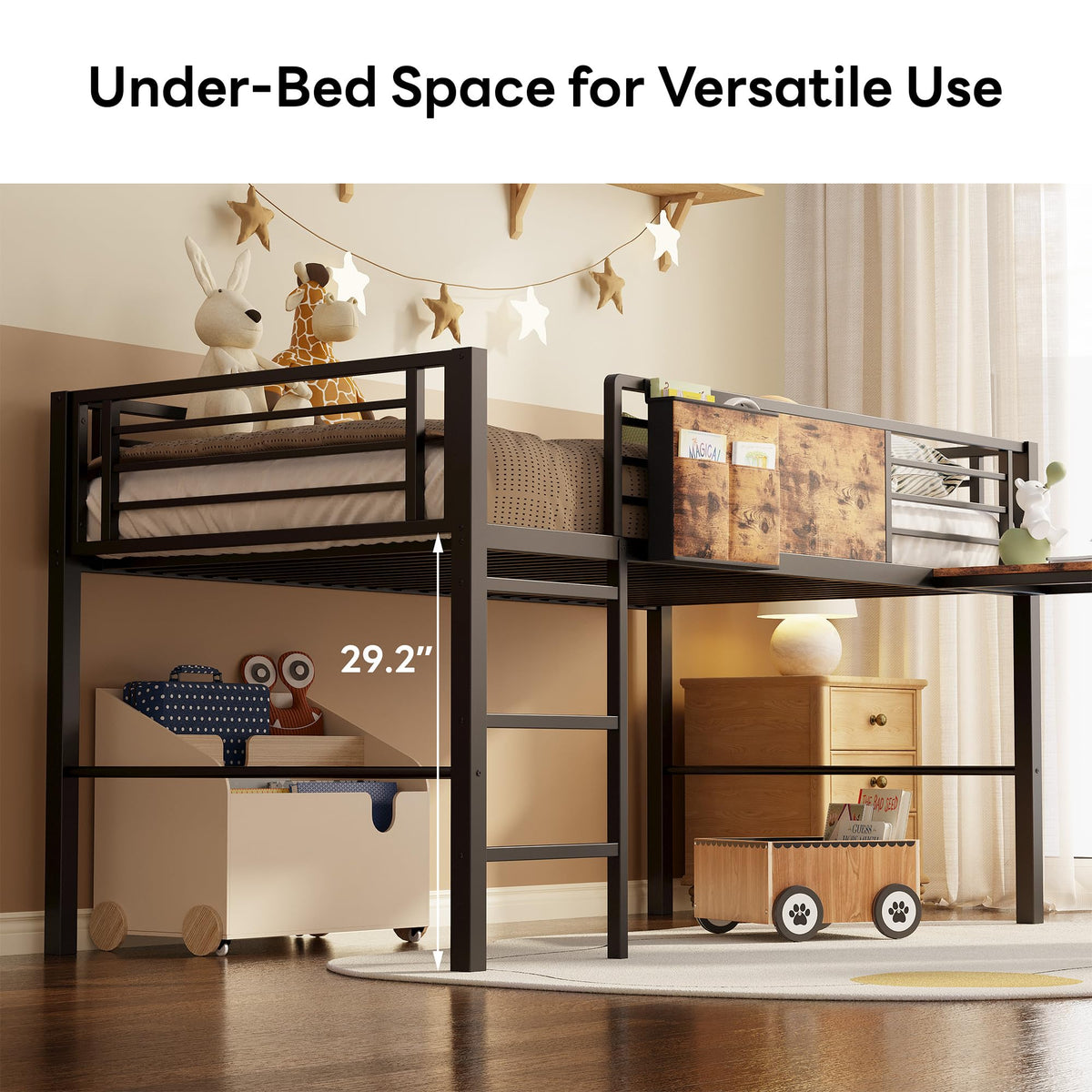 LIKIMIO Low Loft Bed Twin Size with Desk & 25 Heavy-Duty Steel Slats