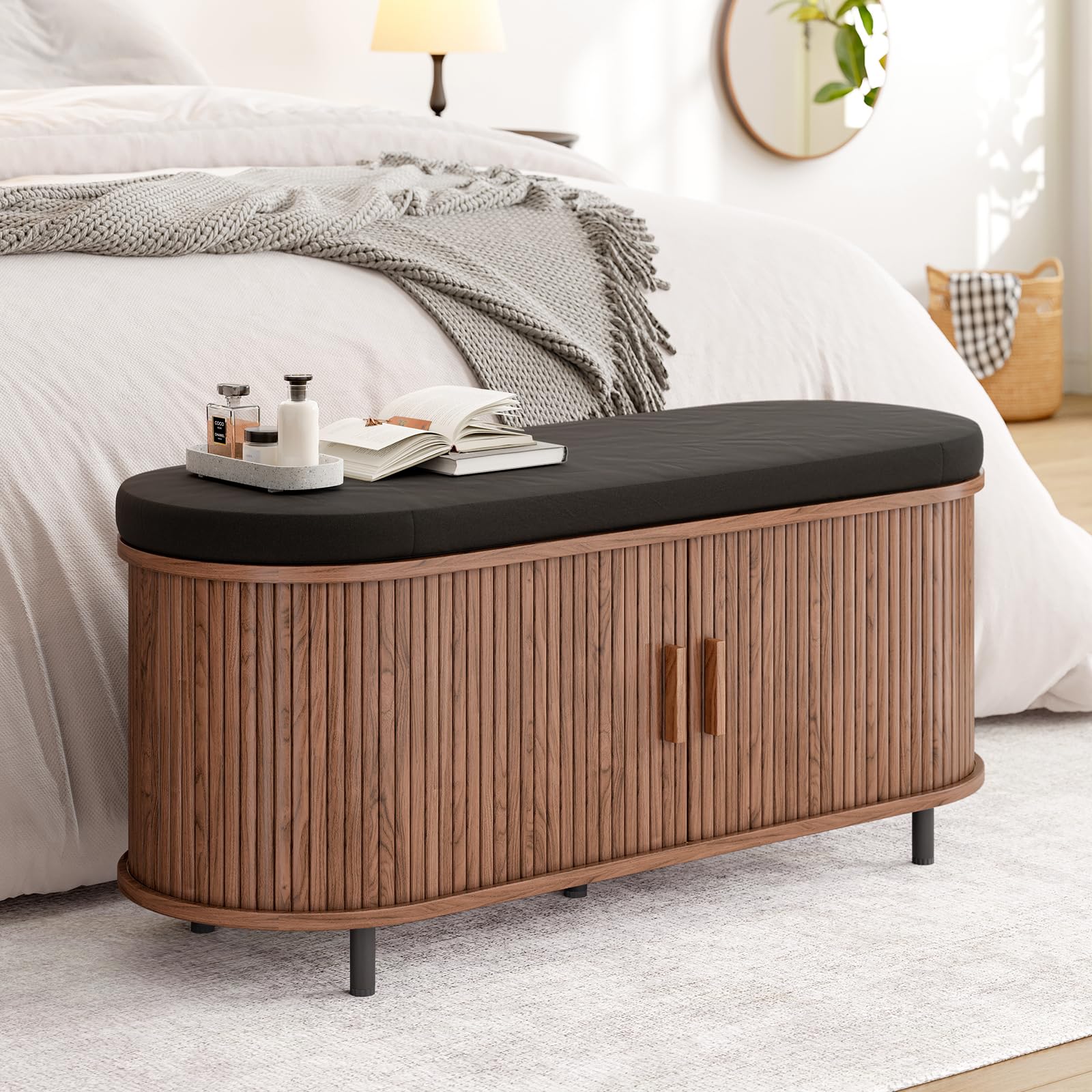 43" Fluted Shoe Storage Bench with Cushion