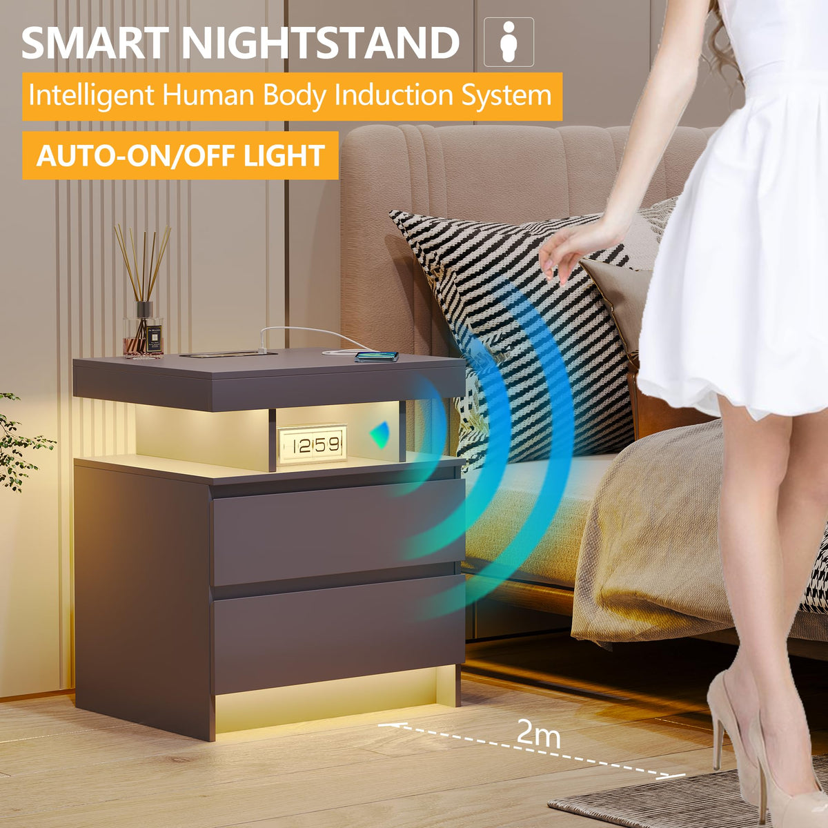 LED Nightstand with Charging Station