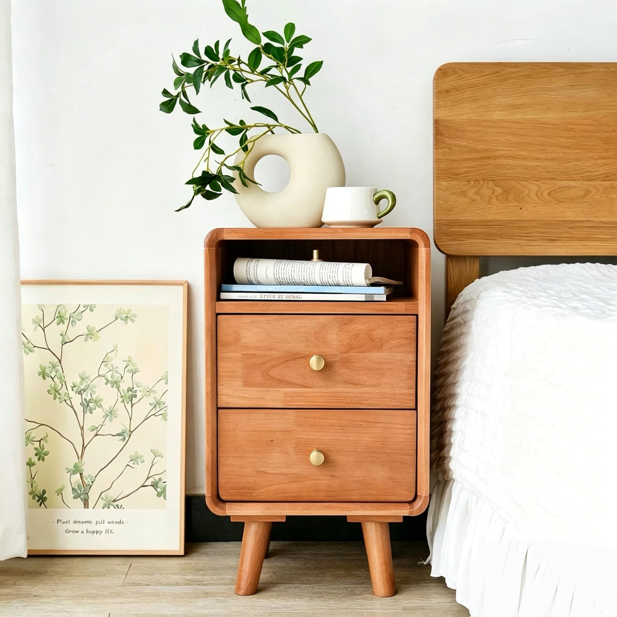 Solid Wood 2-Drawer Nightstand