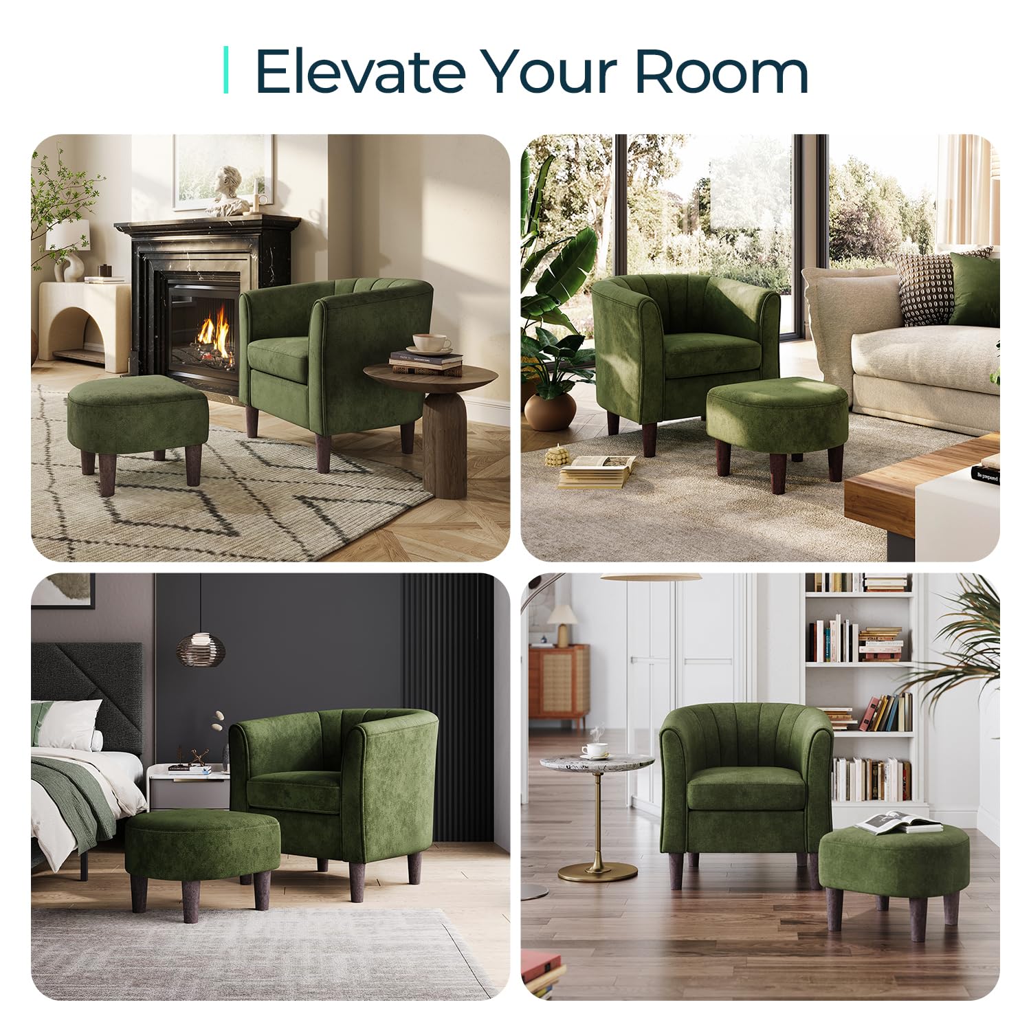 Barrel Accent Chair with Ottoman