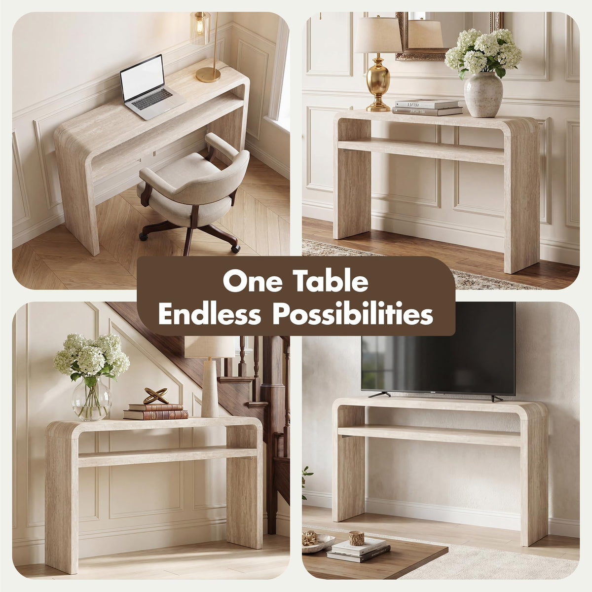 Travertine-Style Console Table