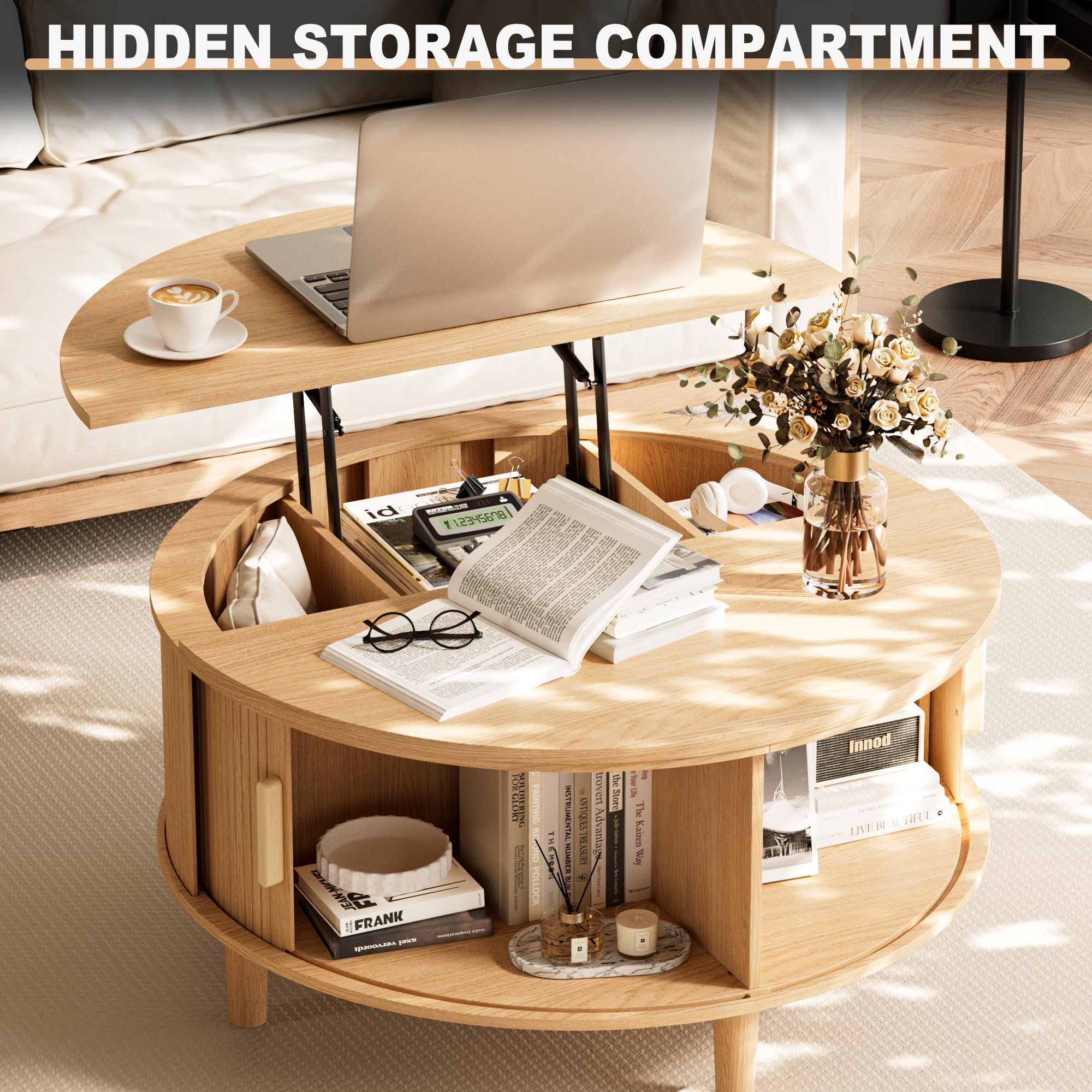 Round Lift Top Coffee Table with Storage