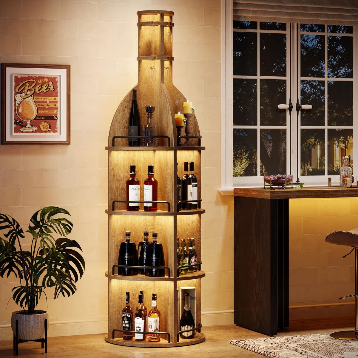 Tribesigns 75" Tall Round Wine Rack, Freestanding Wine Bar Cabinet (2Packs)