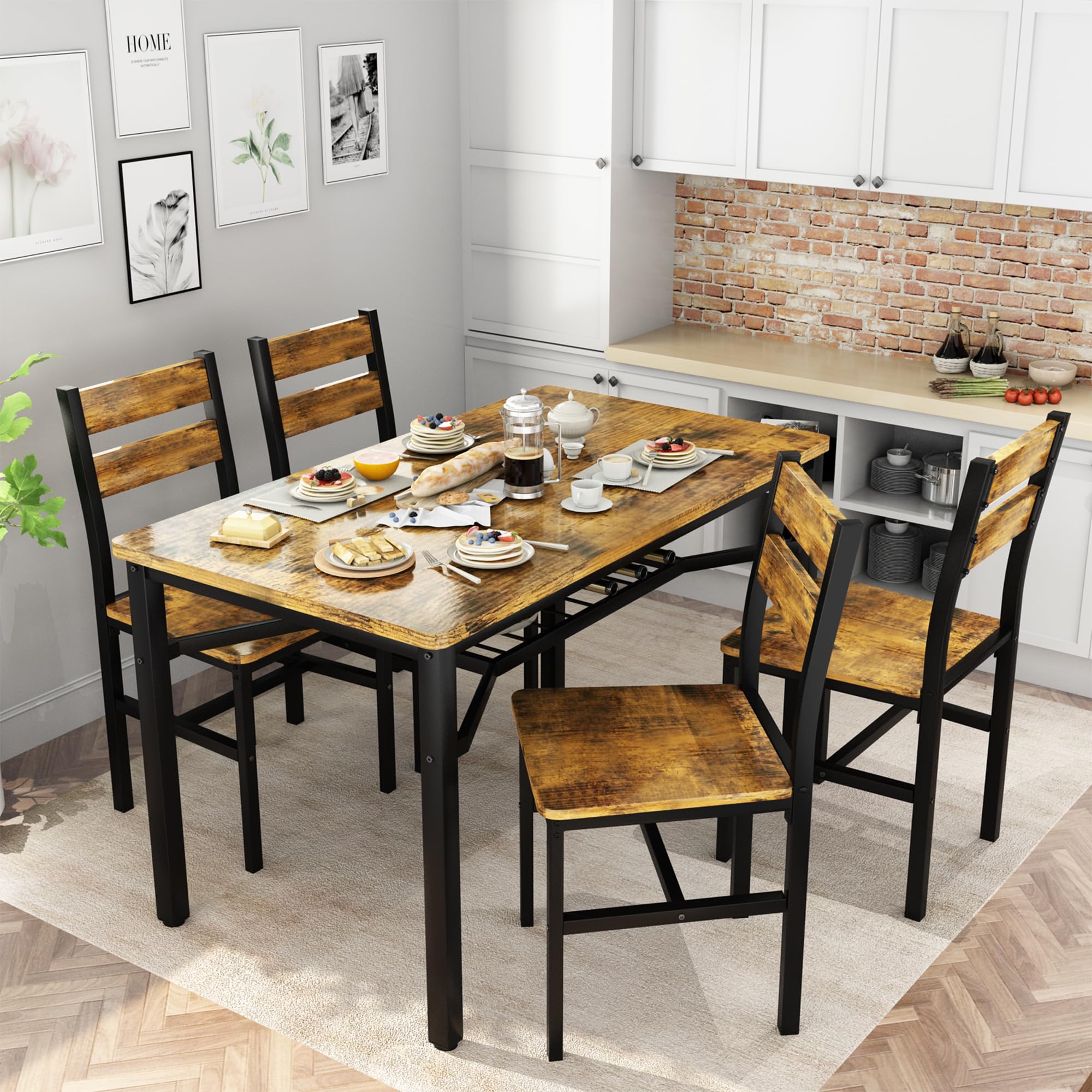 5-Piece Farmhouse Dining Table Set for 4