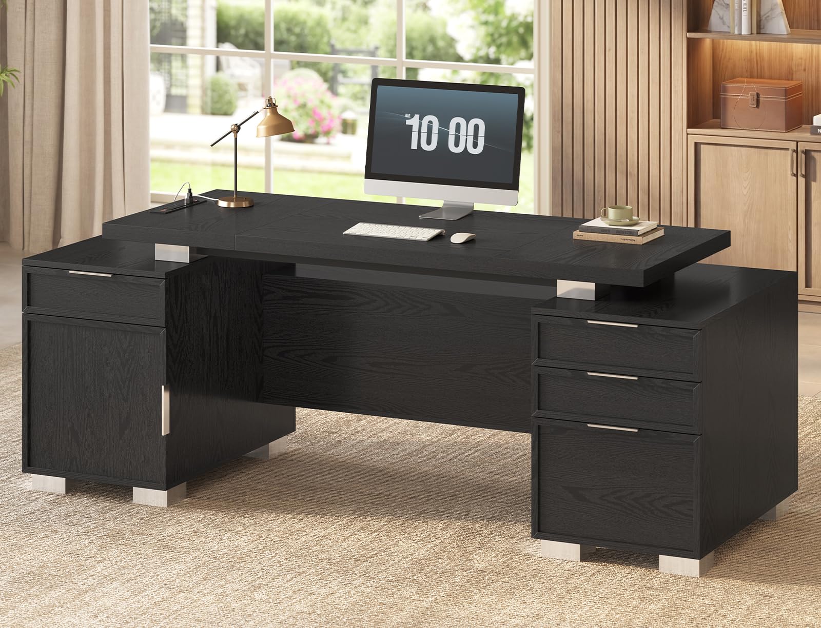 80.6" Executive Desk with Power Outlet & Storage