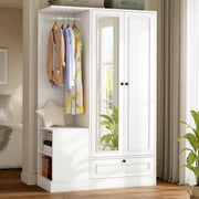 2-Door Wardrobe Closet with Mirror & Drawers