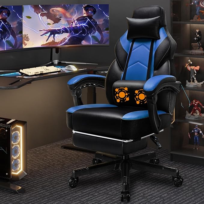 Ergonomic Gaming Chair with Footrest & Massage Lumbar Support