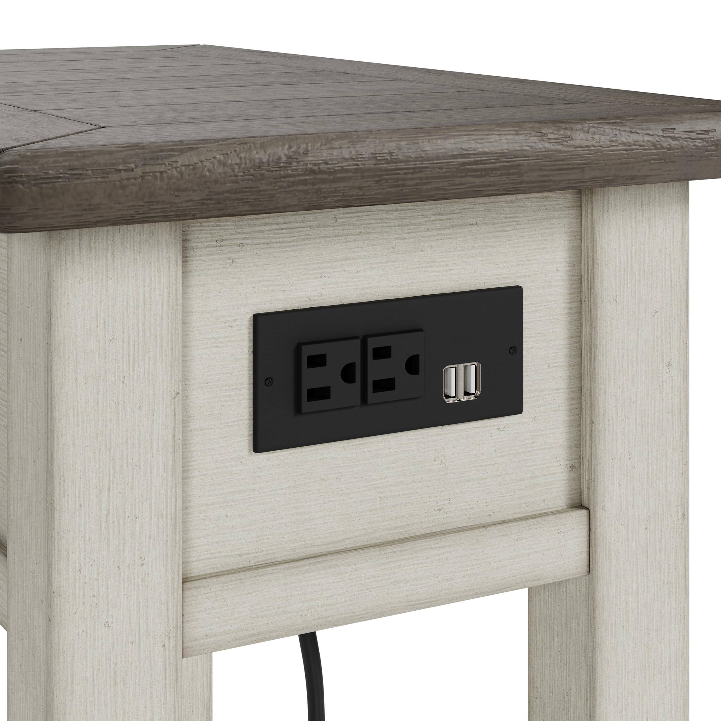 Farmhouse Chairside End Table with Charging Station & Drawer