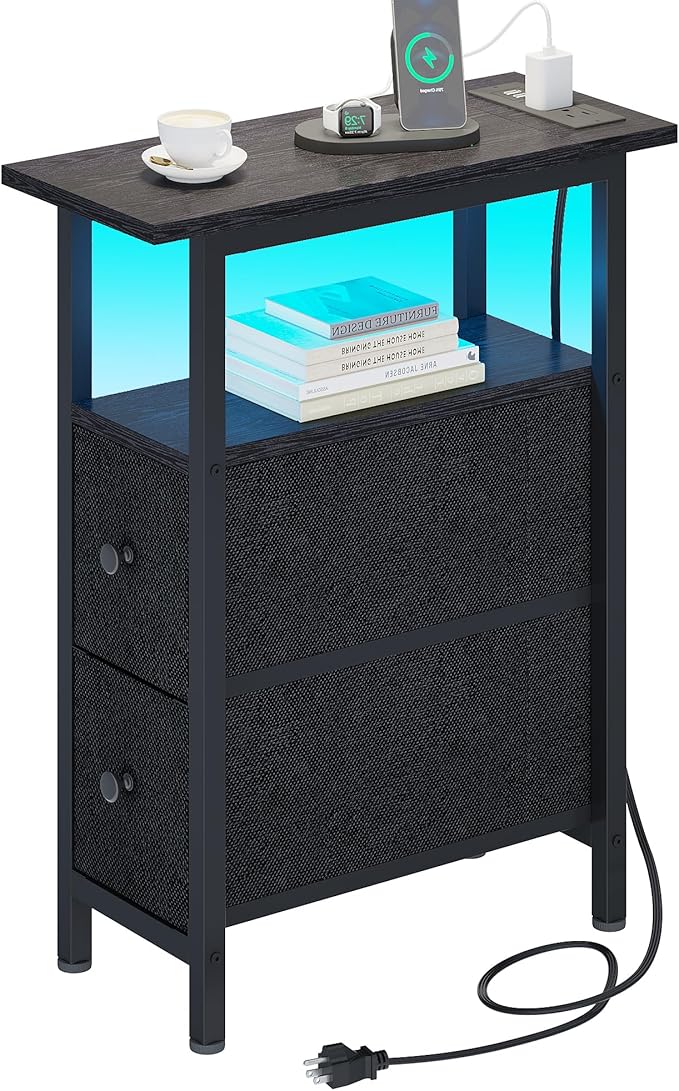 End Table with LED Light & Charging Station