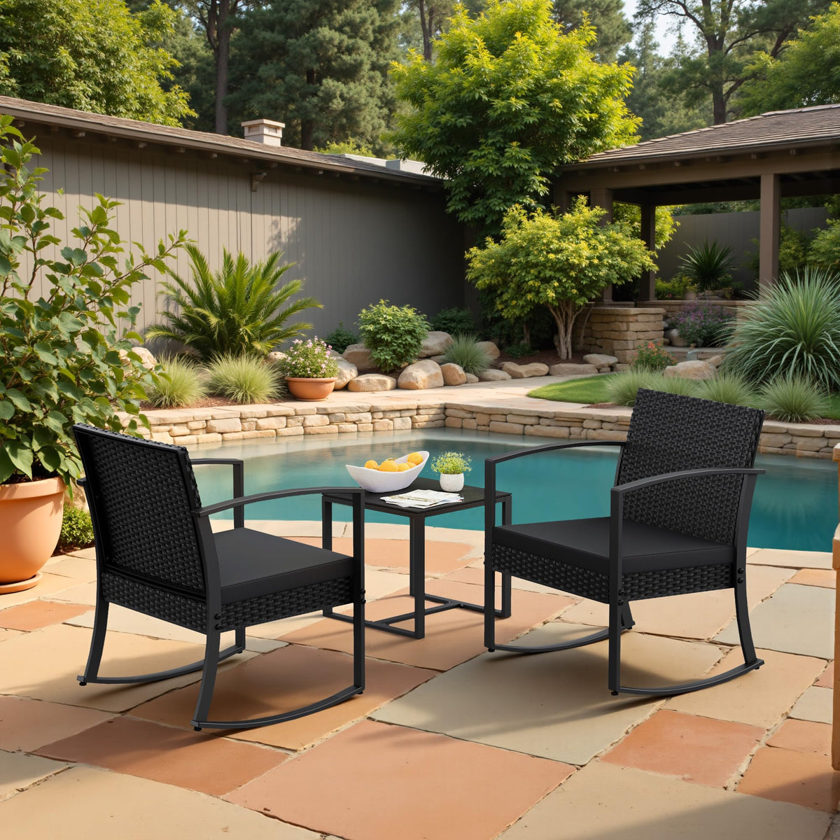 3-Piece Patio Rocking Chair Set