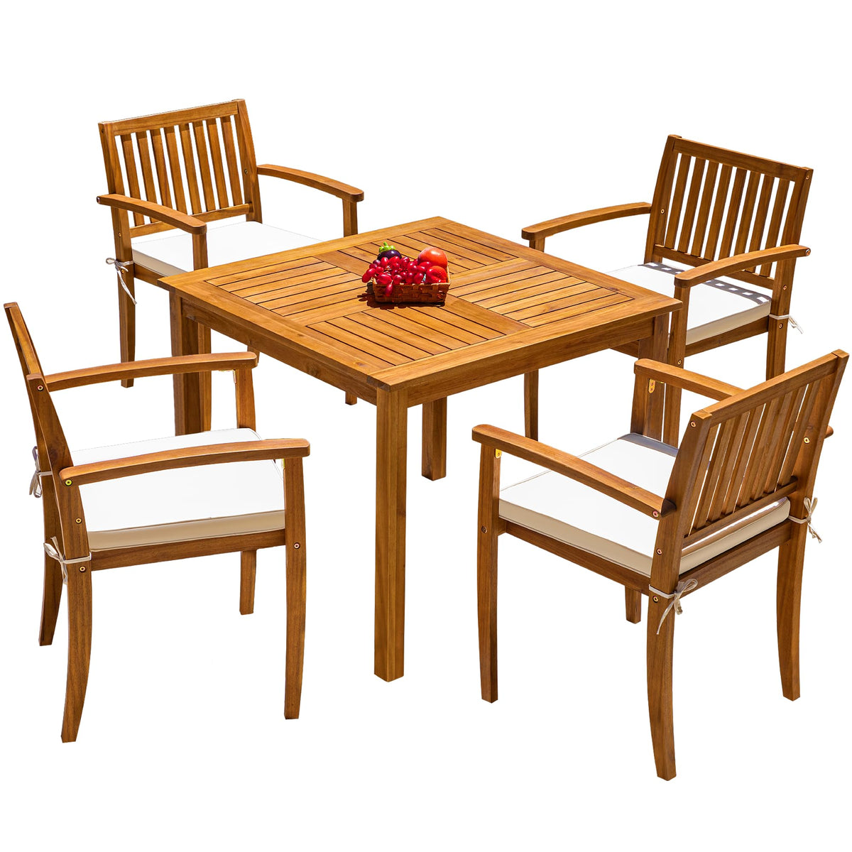 Flamaker 5 Pieces Outdoor Dining Set Acacia Wood Outdoor Table and Chairs
