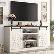 Hlivelood 66" Farmhouse TV Stand for 75 Inch TV, 33" Tall Entertainment Center with Power Outlets & Sliding Barn Door, Wood TV Stand with Storage, TV Media Console for Living Room, Antique White